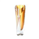 A Kosta Boda clear and amber glass Saraband vase, designed by Goran Warff