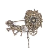 Silver marcasite horse and carriage watch brooch.