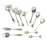 A group of British silver flatware items, 18th - 20th century