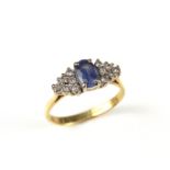 18 ct yellow gold sapphire and diamond ring.