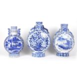 Three Chinese blue and white porcelain moonflask vases, 19th century