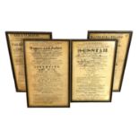 Four George III period Theatre Royal Covent Garden playbill posters