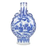 A large Chinese blue and white porcelain moonflask vase, late Qing dynasty