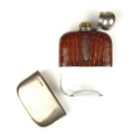 A George V silver and crocodile leather mounted glass hip flask