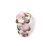 Natural rose quartz crystal cocktail ring.
