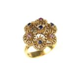 18 ct yellow gold ruby and sapphire cocktail ring.