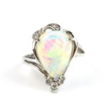 18 ct white gold opal and diamond ring.