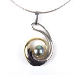 18 ct yellow gold, silver and titanium mabe pearl pendant necklace.