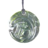 Carved New Zealand jade pendant necklace by Ian Boustridge.