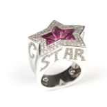 Stephen Webster 18 ct white gold pink tourmaline and diamond Rockstar ring.