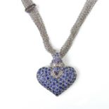 18 ct white gold sapphire and diamond heart pendant necklace.