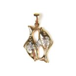 14 ct yellow gold diamond fish pendant.