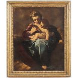 Maestro Emiliano del XVII secolo da Guercino, “Madonna con Bambino”.