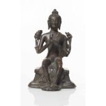 Buddha seduto in bronzo patinato, Tibet, XVII sec.