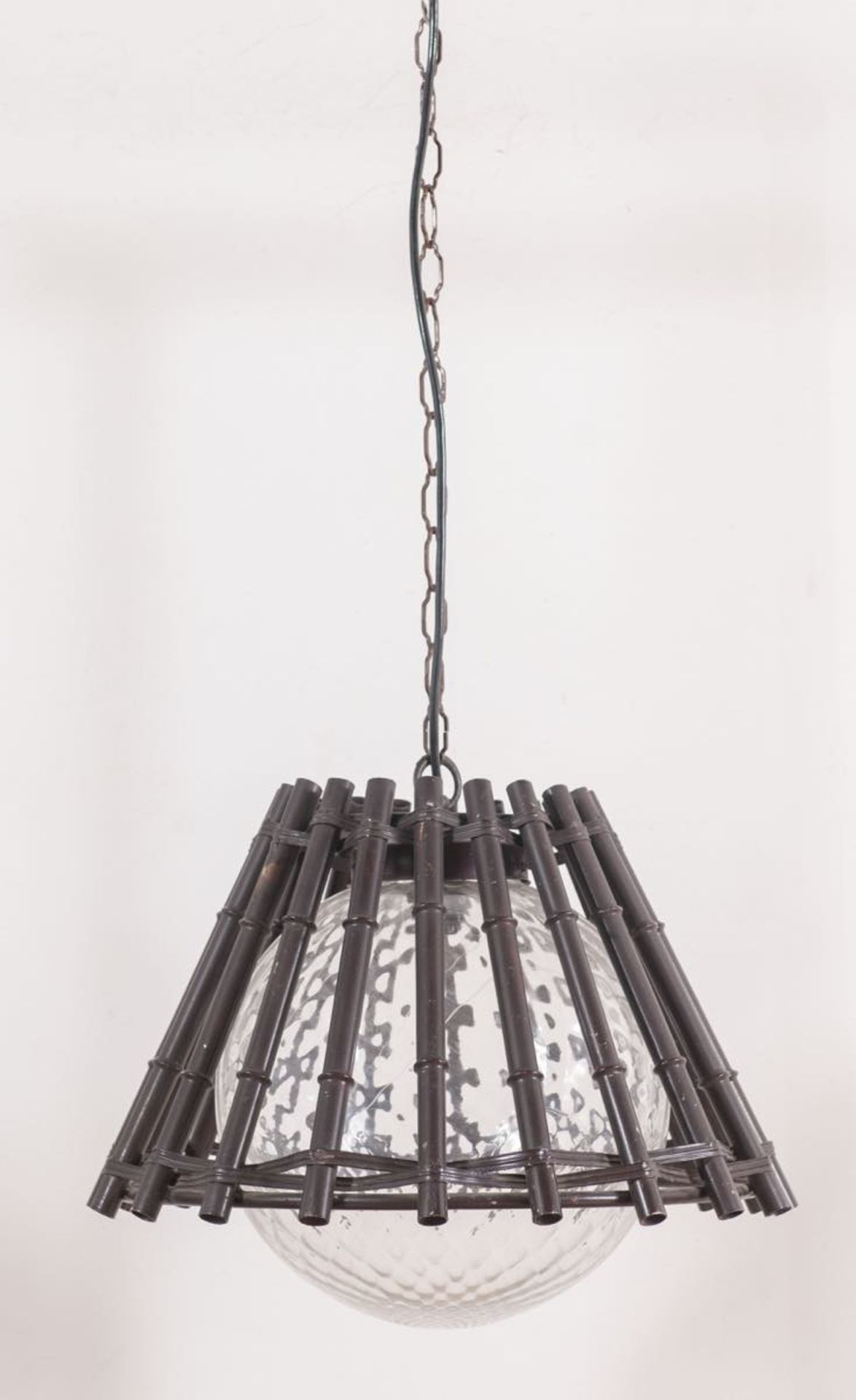 Lampadario in ferro battuto a foggia di bambù, Italia, Anni ‘70.Laccatura marrone scuro, - Bild 2 aus 2