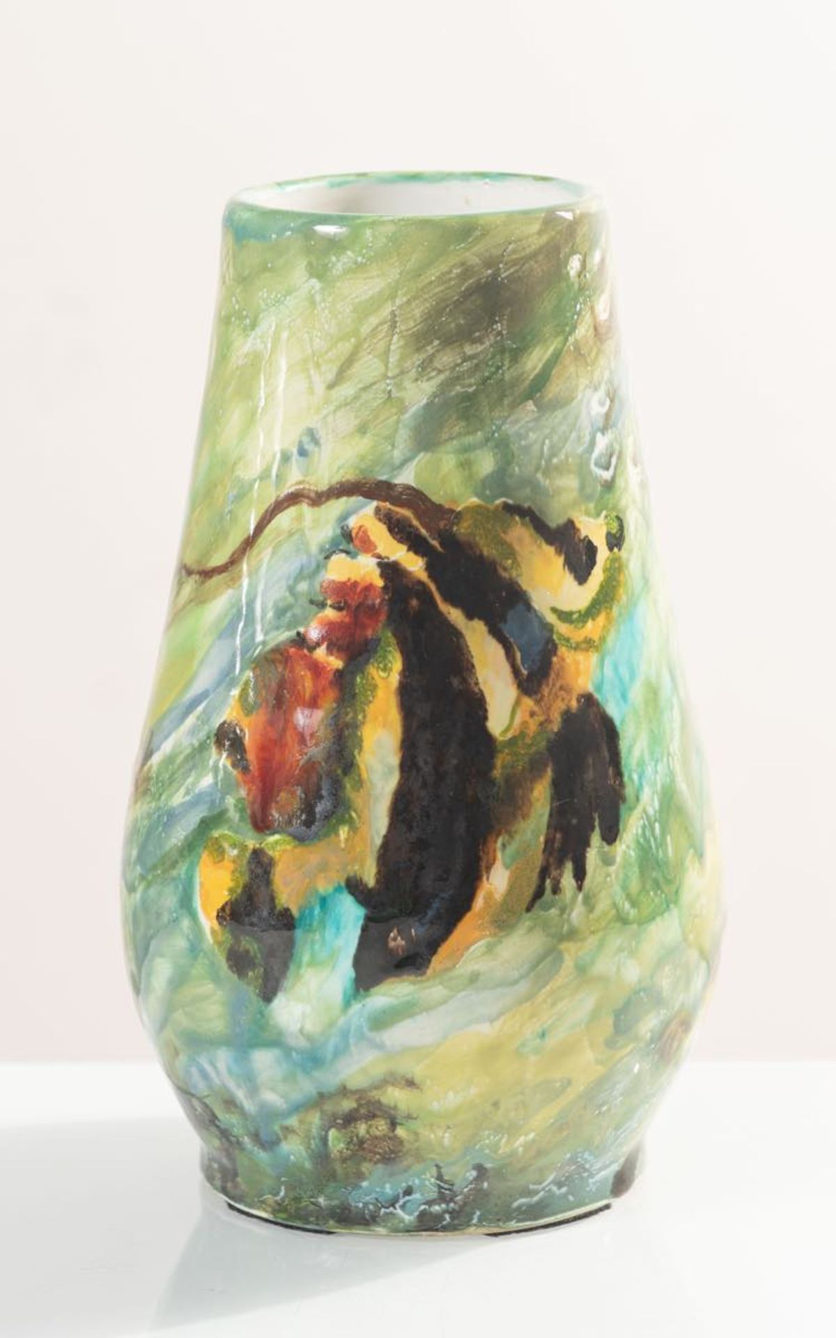 Manifattura Angelo Minghetti, Vaso piriforme in ceramica, Bologna, Anni ‘50.Decorazione policroma