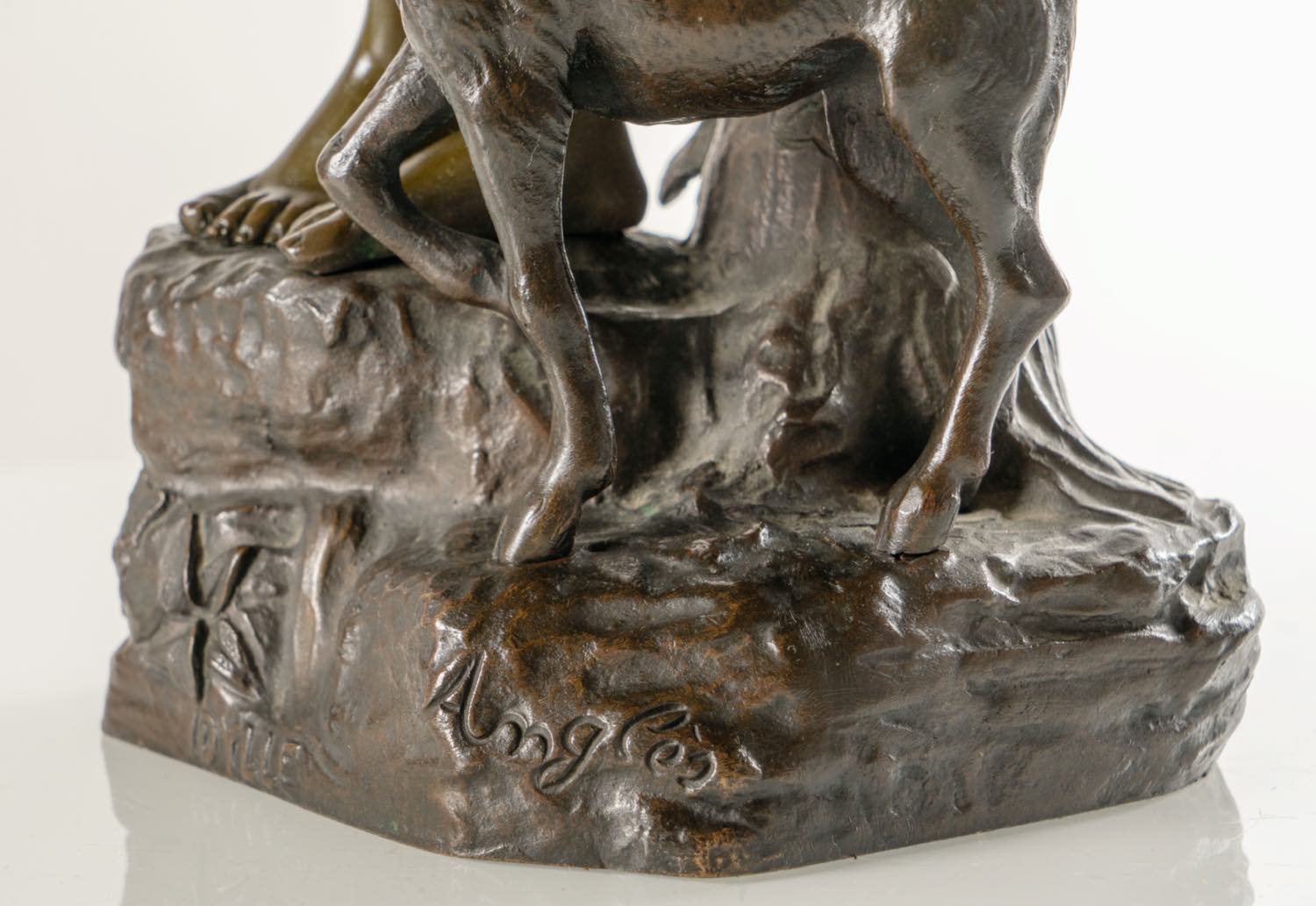 Joaquim Anglès Cañe (1859 - Parigi 1911), "Idylle".Scultura in bronzo a patina verde e - Image 5 of 6