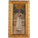 Artista del XIX-XX secolo, "Figura femminile con incensiere".Olio su tela, firmato in basso a