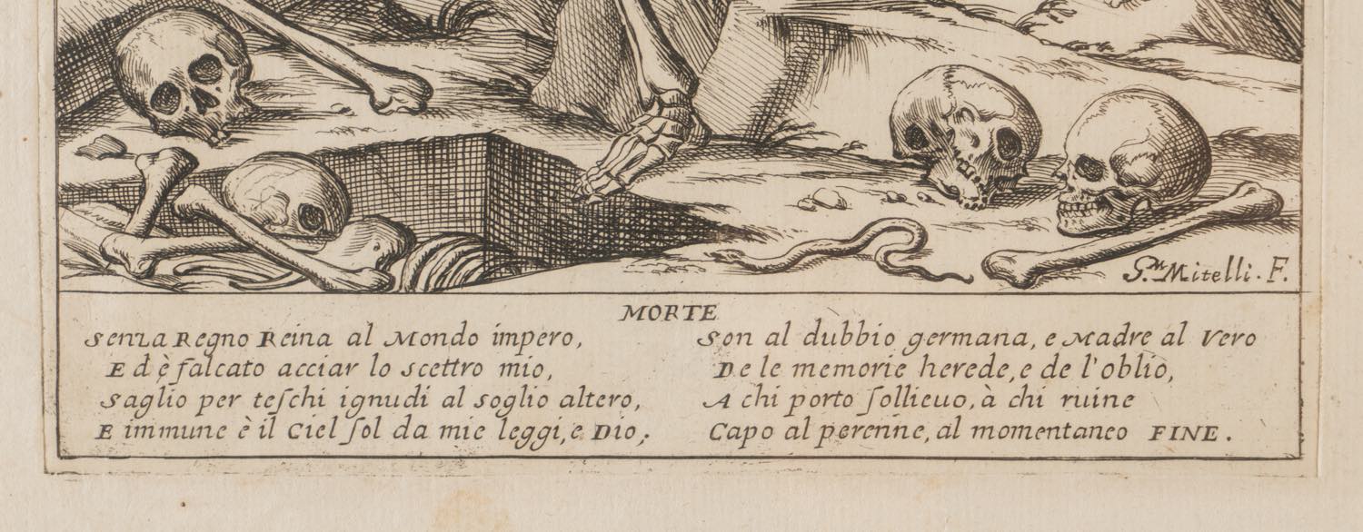 Giuseppe Maria Mitelli (Bologna 1634 - 1718), "Morte".Acquaforte su carta, Lastra H cm 27.5x20 - Image 2 of 2