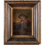 Anonimo del XIX-XX secolo, "Fumatore di pipa".Olio su tavola H cm 17x12.5 - con cornice H cm