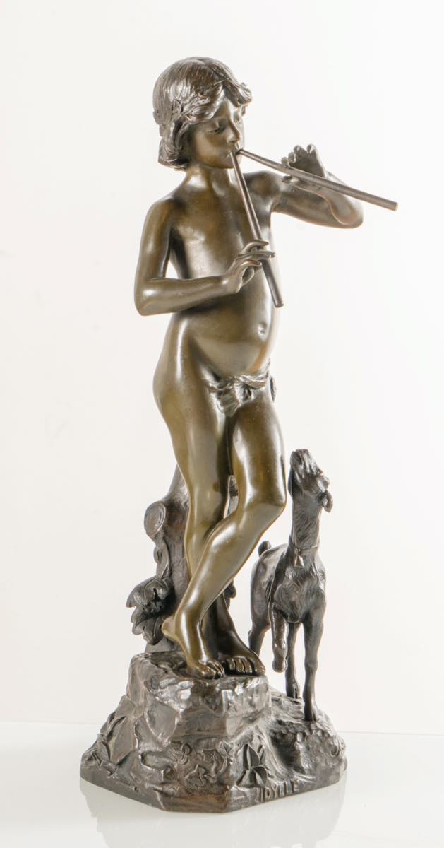 Joaquim Anglès Cañe (1859 - Parigi 1911), "Idylle".Scultura in bronzo a patina verde e - Image 2 of 6