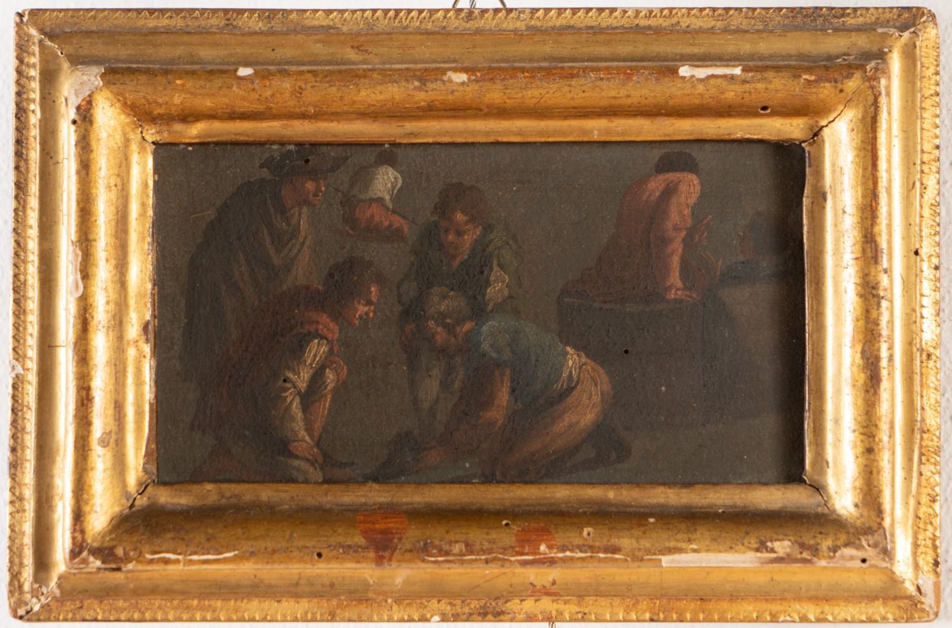 Maestro del XVII secolo, Coppia di dipinti raffiguranti "Scene di genere".Olii su carta - Image 4 of 5