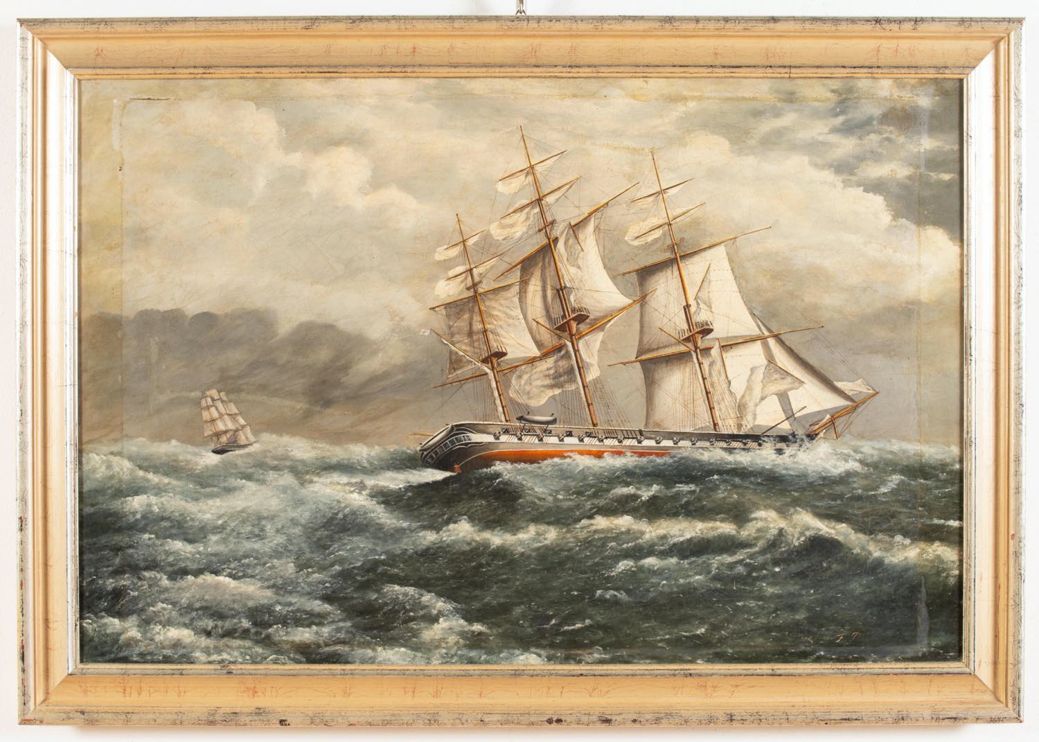 Artista del XIX secolo, "Marina", Inghilterra.Olio su tela, firmato in basso a destra "F.