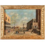 Artista del XX secolo, "Veduta di Venezia".Olio su tela, reca in basso a destra tracce di