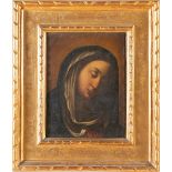 Maestro del XVII secolo, "Madonna".Olio su tela, H cm 40.5x31.5 - con cornice H cm 66x56 (lievi