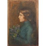 Artista del XIX-XX secolo, "Profilo femminile".Olio su tela, firmato in alto a sinistra "C.