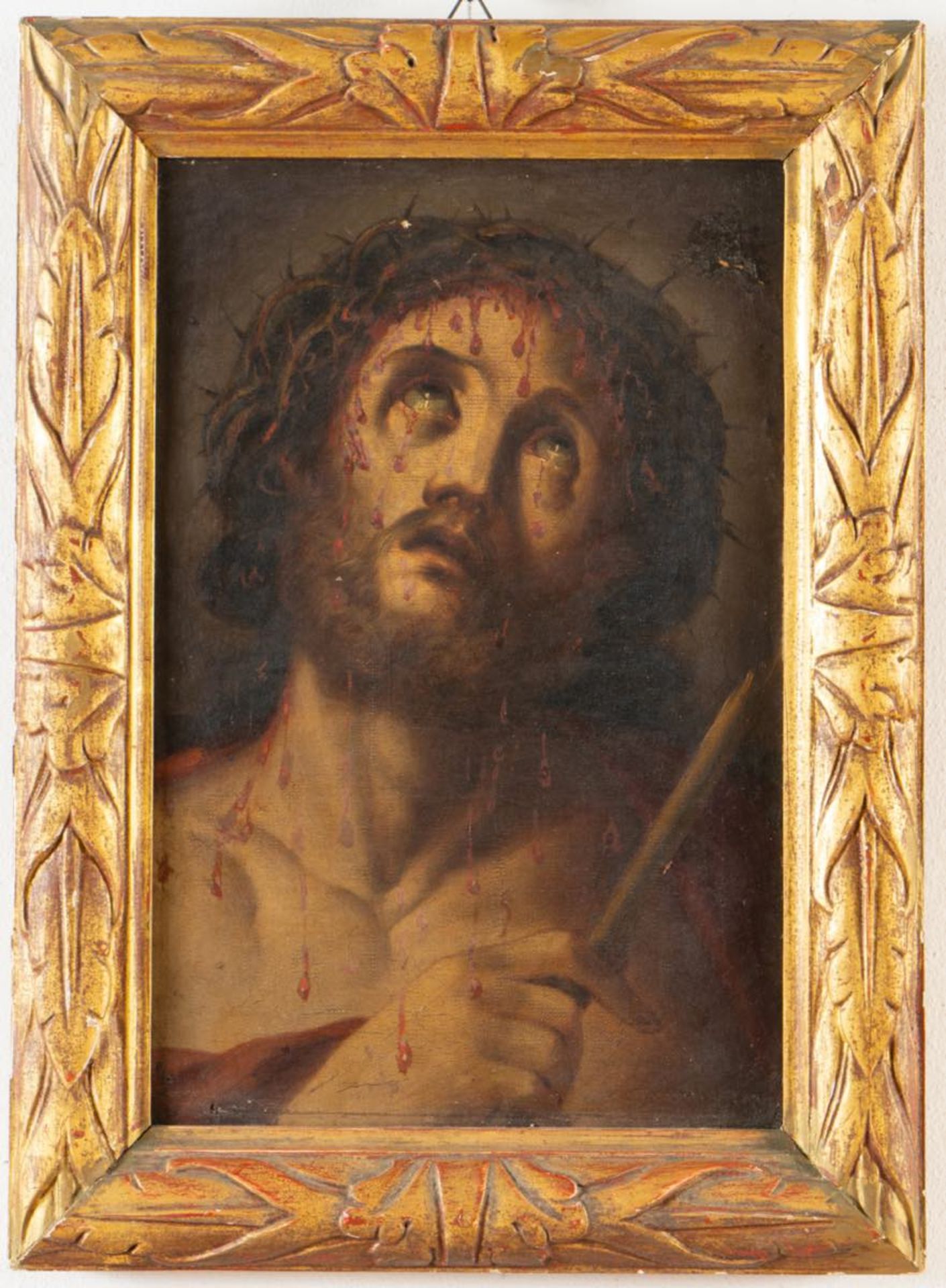 Maestro del XVII secolo, "Ecce Homo".Olio su tela, H cm 44x29 (lievi difetti)