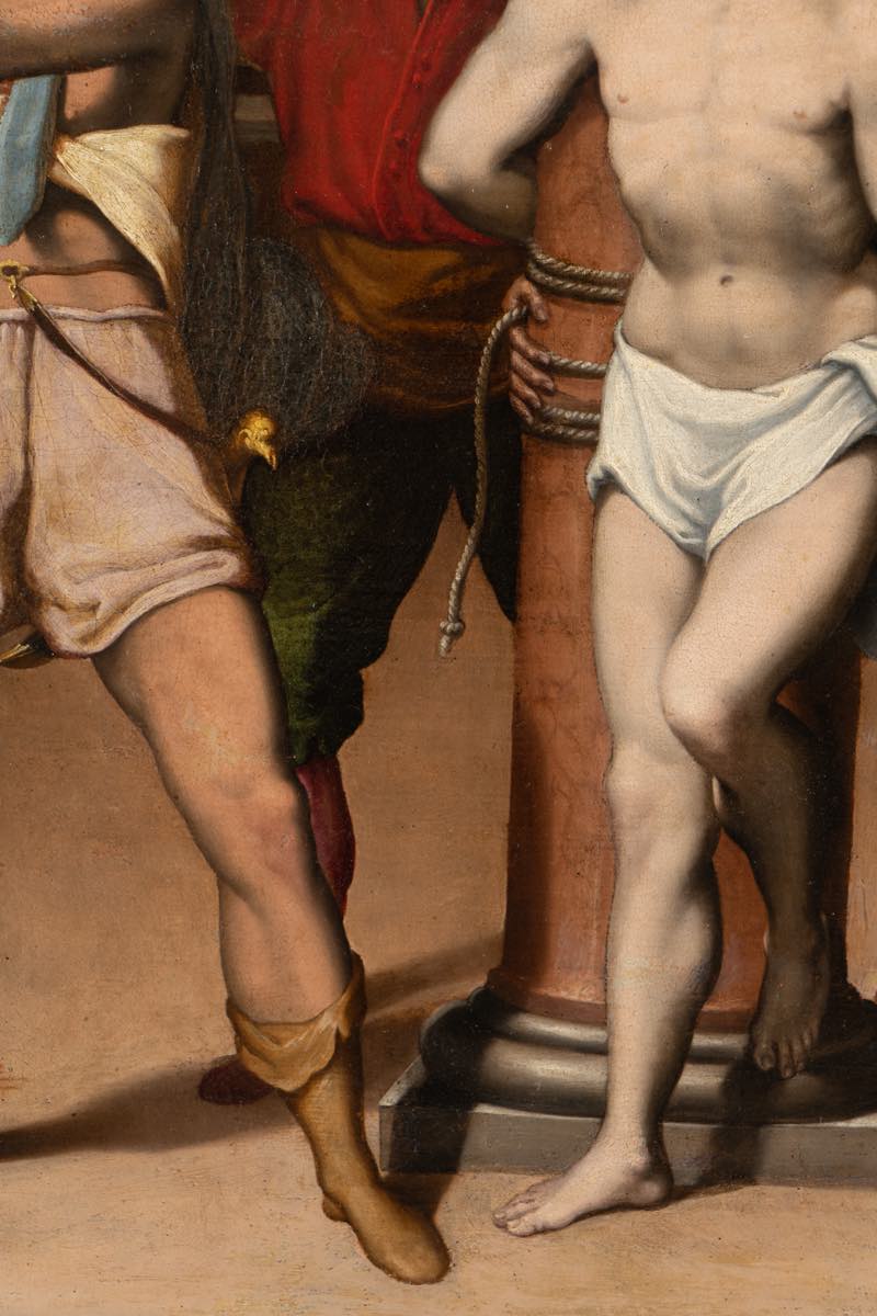 Maestro Emiliano del XVI secolo, "Cristo alla colonna deriso".Olio su tela, H cm 51x65 - con - Image 6 of 7
