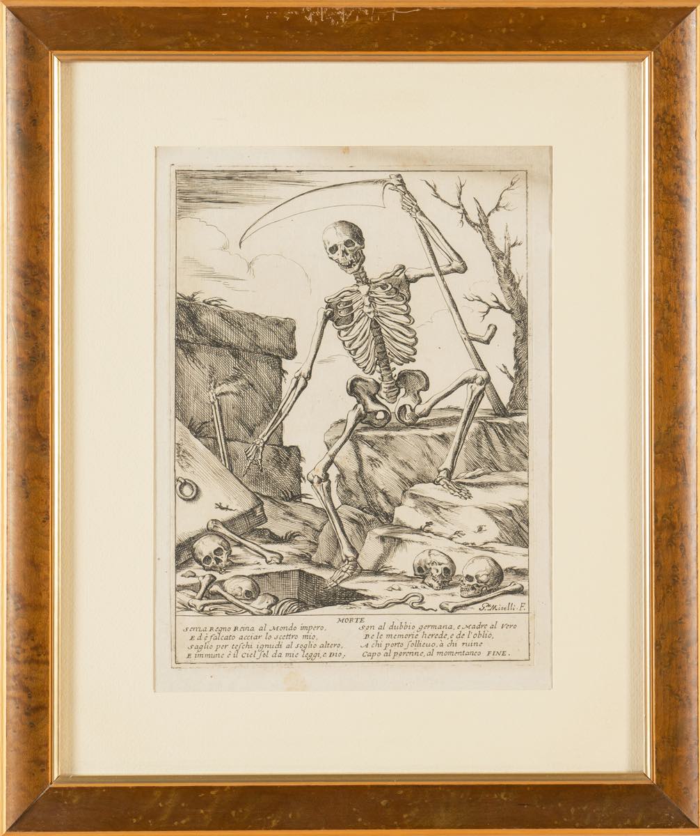 Giuseppe Maria Mitelli (Bologna 1634 - 1718), "Morte".Acquaforte su carta, Lastra H cm 27.5x20