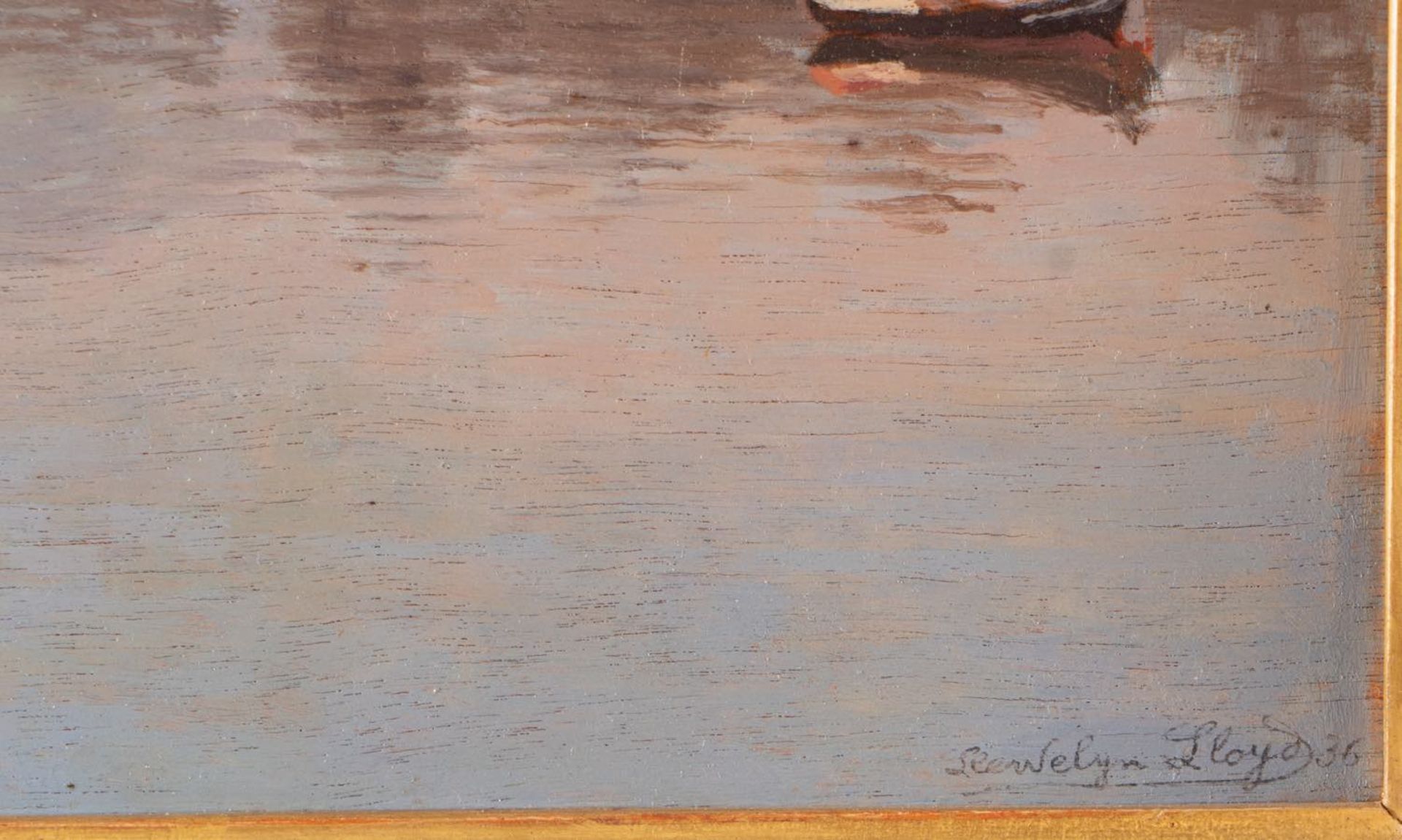 Llewelyn Lloyd (Livorno 1879 - Firenze 1949), "Paesaggio fluviale con barche", 1936.Olio su - Image 2 of 3