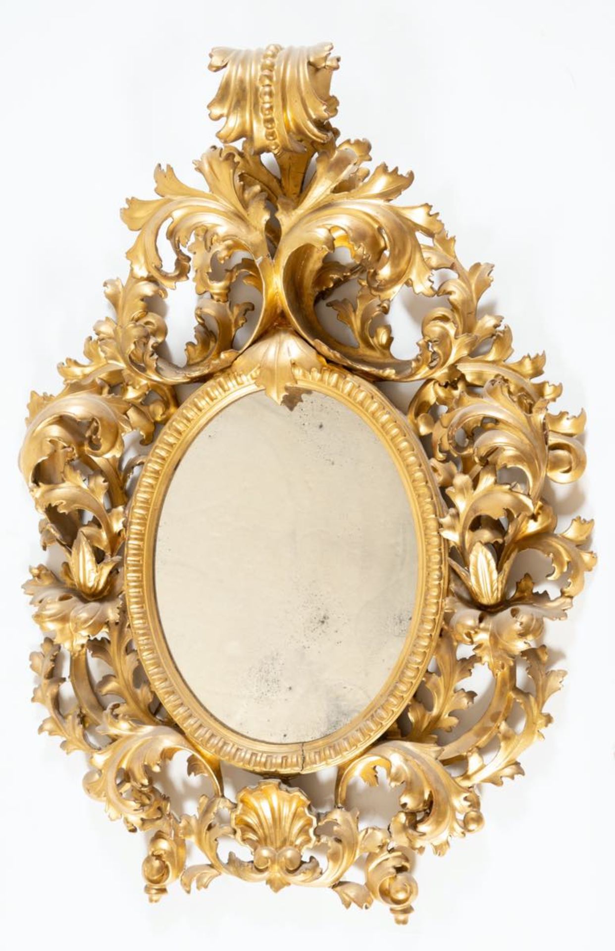 Specchiera in legno intagliato e dorato, Firenze, fine del XIX-inizi del XX secolo.Cornice - Image 2 of 3
