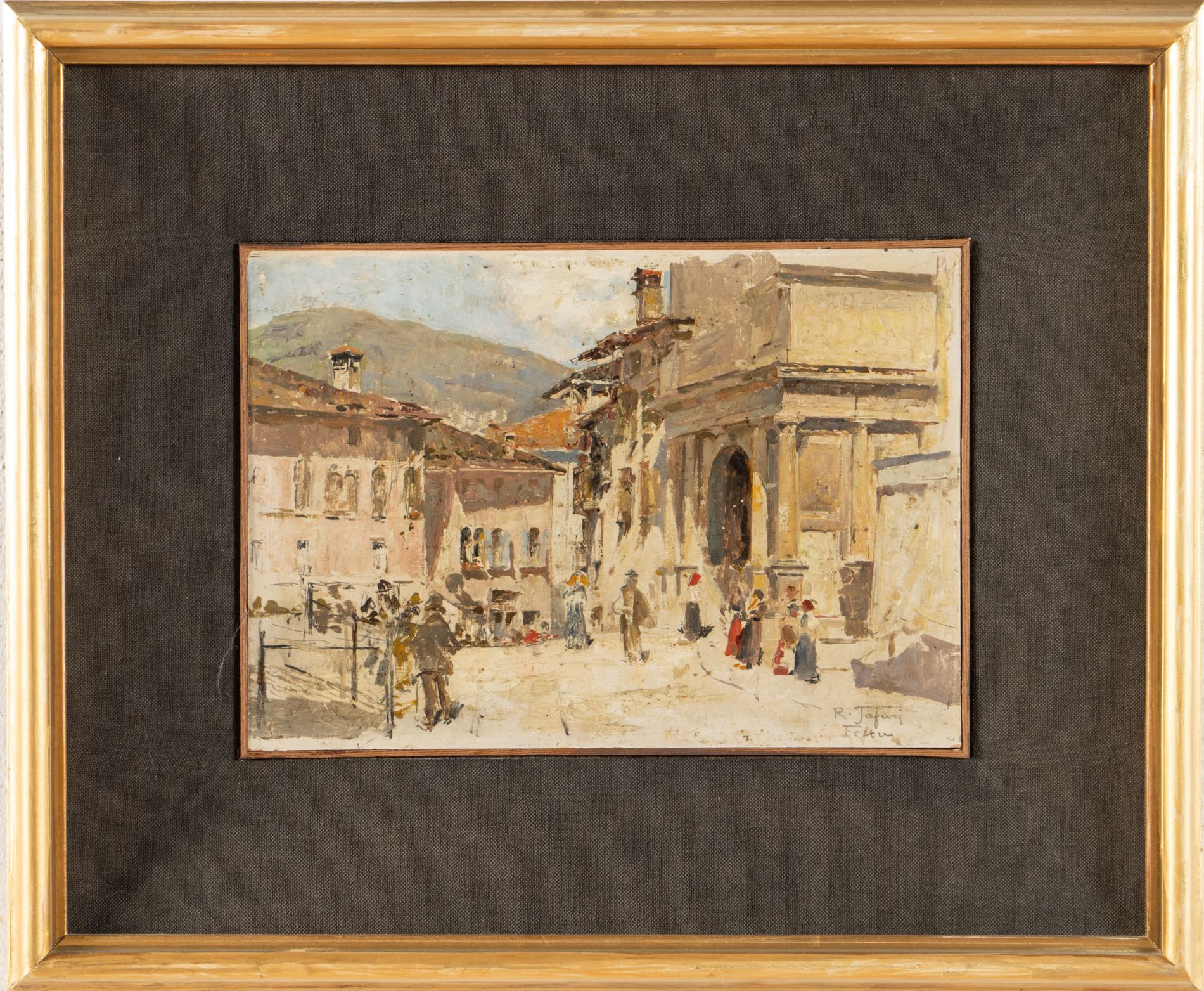 Raffaele Tafuri (Salerno 1857 - Venezia 1929), “Feltre”. Olio su cartone, firmato e titolato in - Image 2 of 4