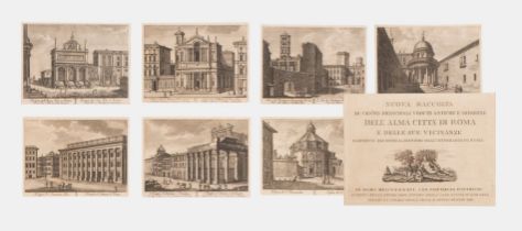 Gruppo di otto stampe in bianco e nero raffiguranti vedute di Roma, XIX secolo.Composto da: