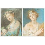 Anonimo francese del XIX secolo, Coppia di opere raffiguranti “Figure femminili”.Pastelli su