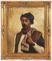 Gaetano Esposito (Salerno 1858 - Sala Consilina 1911), “Ritratto di uomo con pipa”.Olio su