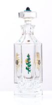 Enea Stefani, Bottiglia da liquore in cristallo, Bologna, XX secolo. Corpo a sezione esagonale,