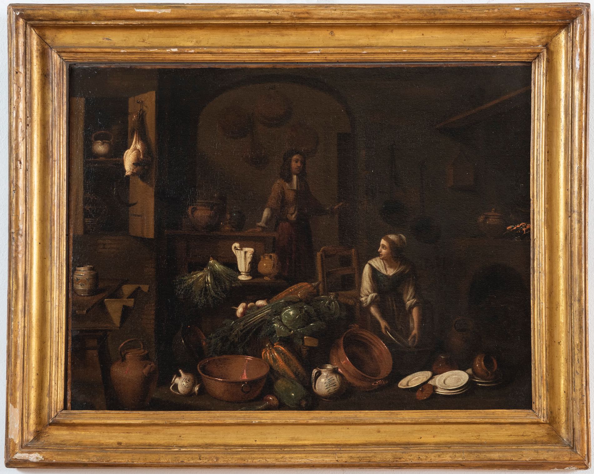 Gian Domenico Valentino (Roma 1630 - Imola 1708), “Interno di cucina con natura morta di