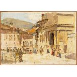 Raffaele Tafuri (Salerno 1857 - Venezia 1929), “Feltre”. Olio su cartone, firmato e titolato in