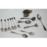 A lot comprising assorted silver spoons & a silver mustard pot Birmingham 1901 158 grams Condition