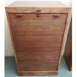 A 20th century oak tambour front filing cabinet 111cm high x 66cm wide x 50cm deep Condition report: