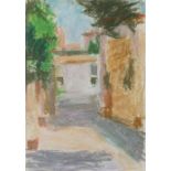 •CLAIRE RITSON (SCOTTISH 1907-2005) HEAT AND DUST, STREET IN MAJORCA Pastel on paper, signed lower