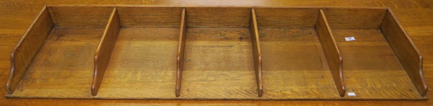 A 20th century oak secretary tray with five divisions 12cm high x 147cm wide x 41cm deep Condition