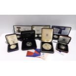 A lot comprising a Falkland Island silver proof £25 coin (150 grams) & thirty nine (approx.) various