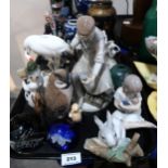 A lot comprising a Lladro figure of a girl and goose, a figure of a cobbler, a rabbit, a Caithness