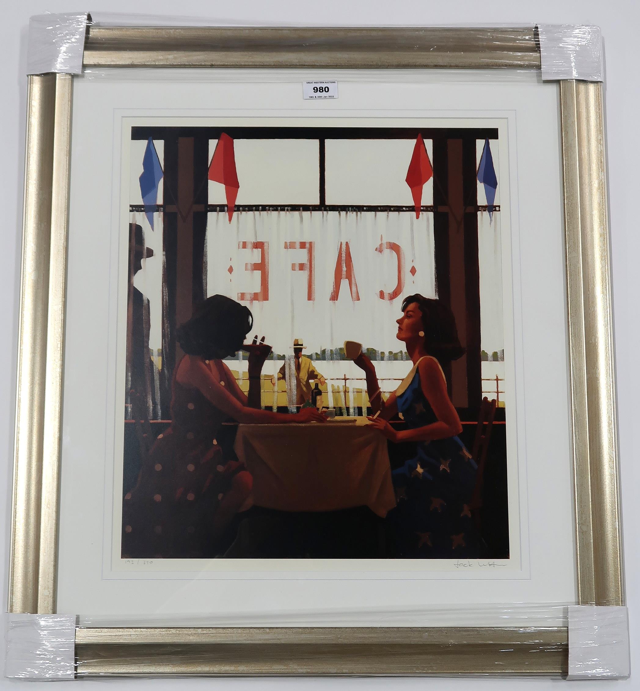 •JACK VETTRIANO (SCOTTISH CONTEMPORARY b. 1951) CAFE DAYS Print multiple, signed lower right and - Image 2 of 4