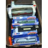 Two boxes of modern model trains etc including Corgi examples Condition report: Available upon